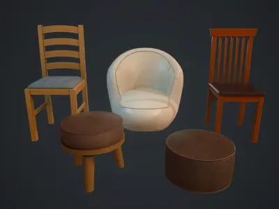 Living room chair set PBR Low-poly 3D model