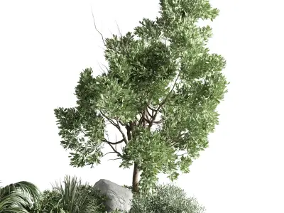 Garden plants in concrete boxes standing 3D model