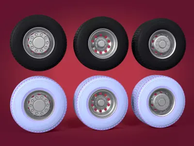 Heavy - Large  Truck Wheels -- High - Low Poly Version Low-poly 3D model