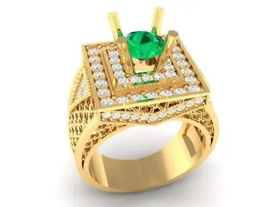 Luxury Square Emerald Statement Ring for Men  385 3D print model