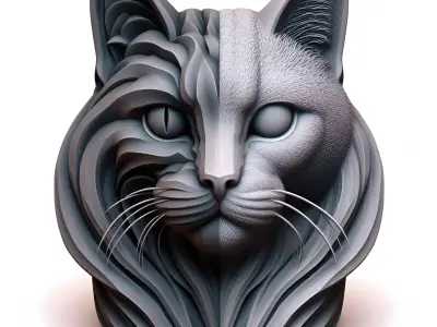 Stylized Split Cat Head   Sculpture  Mask  Ring Set 3D print model
