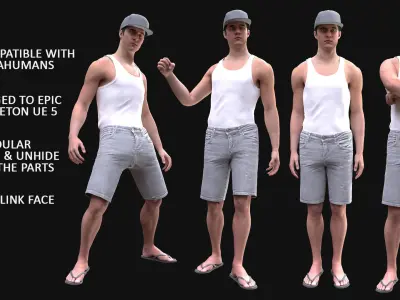 Man - Summer outfit 11 - Modular - Rigged Low-poly 3D model