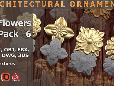 5 Flowers Ornamental Pack 6 3D model