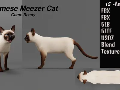 Siamese Cat Low-poly 3D model