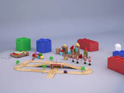 Wood Toys Collection Low-poly 3D model