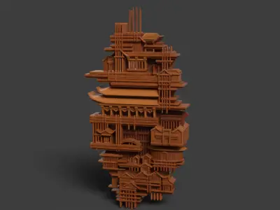 Chinese bamboo  lantern  Low-poly 3D model