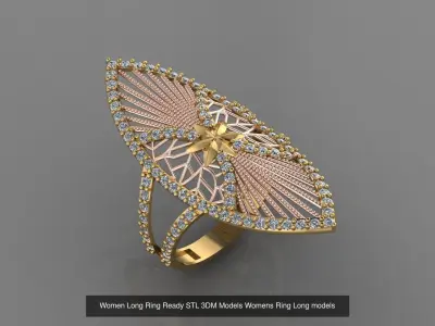 12 Files Women Long Ring Ready STL 3DM Models Womens Ring Long  3D Model Pack