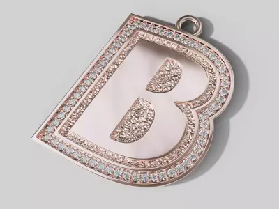 B Pendant Gems Outline and Textured Low Relief 3D print model 3D print model