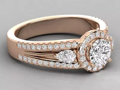 Luxury Halo Diamond Engagement Ring CAD Design 3DM STL 3D print model