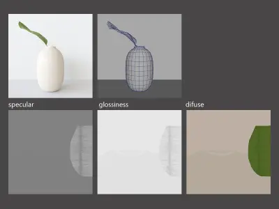 decorationset vase and leaf 3D model