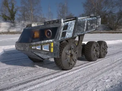 Windbreak truck snowy road Low-poly 3D model