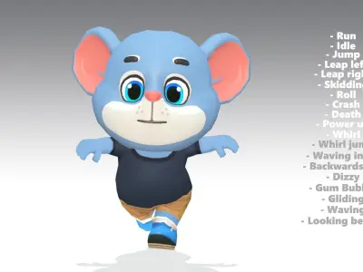 Mouse Rat Rodent Blue Animated Rigged Low-poly 3D model