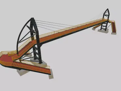 Steel Pedestrian Bridge-Rope Tensioning-Sailing Column Type-11 3D model