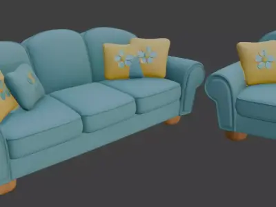 Cartoon style sofa set 3D model purchase