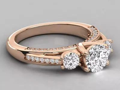 Luxury Pave Three Stone Diamond Ring CAD Model STL 3DM 3D print model