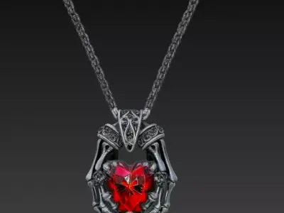 Gothic Hands Holding Heart CZ Pendant Design Custom Jewelry 3D print model