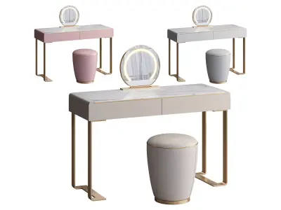  Beige and Gold solid wood Vanity set 3D model