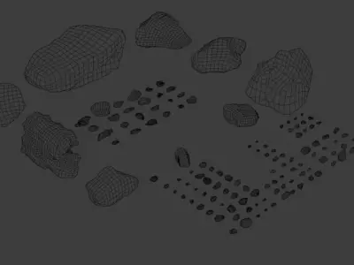 Small stones and tundras Low-poly 3D model