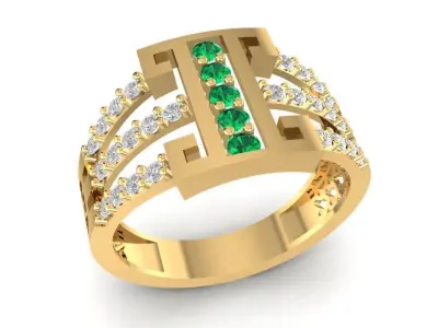 Luxury H Pattern Diamond Ring for Men 1712 3D print model