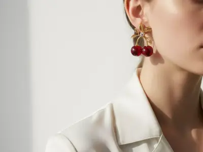 Cherry Bloom Luxurious Gold Fruit Earrings 3D print model