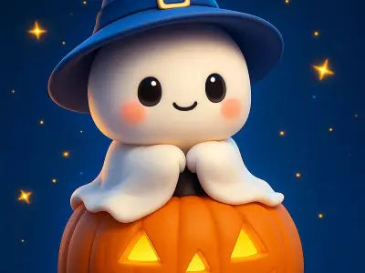 Kawaii Pumpkin Halloween with Witch Hat 3D print model