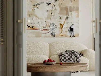 Soft Minimal Classic Apartment Living - Bedroom Interior 3D model