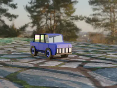 Low Poly Stylized Bleu Car 3D Model  Free low-poly 3D model