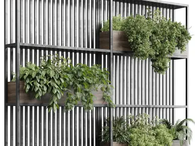 Stand metal shelf with wall plant - hanging plants balcony  Low-poly 3D model