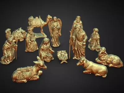 nativity scene 14 complete piece set with manger 3D print model