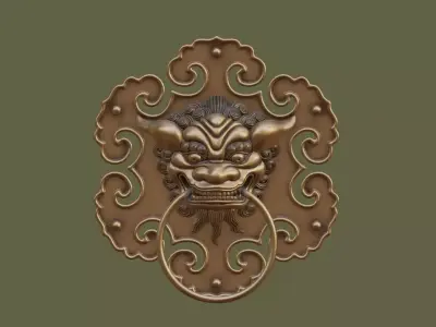 Chinese Lion Head Door Knocker PBR 3D model