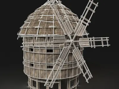 Next Gen AAA THATCHED FANTASY MEDIEVAL WOODEN SILO WINDMILL Free low-poly 3D model
