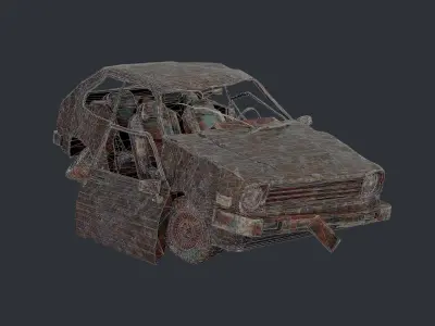 Apocalyptic Damaged Destroyed Vehicle Car Game Ready 14 Low-poly 3D model