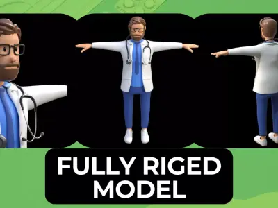 Doctor Cartoon Male Character Fully Rigged  Low-poly 3D model