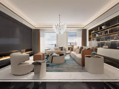 Luxury living room interior 3D model 6