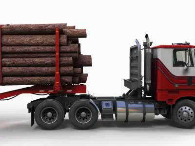 Cabover log semitruck Low-poly 3D model