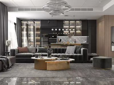 Living Room and Kitchen Scene 3D model