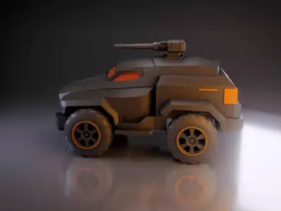 Stylized Modular Armed Jeep  Game Ready Vehicle Low-poly 3D model