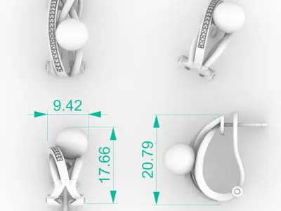 stud pearl earrings with diamond 3D print model