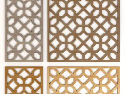 Wood Arabic Islamic pattern decorative grill screen 3D model