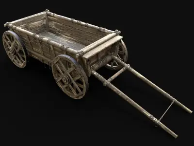 CART WAGON HORSE CAR CARGO TRANSPORT WOODEN MEDIEVAL CARRIAGE Low-poly 3D model