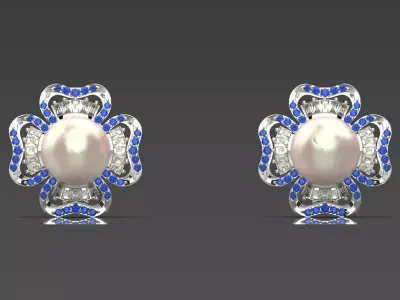  Clove design earrings  pearl  diamond sapphire  model pe0050 3D print model