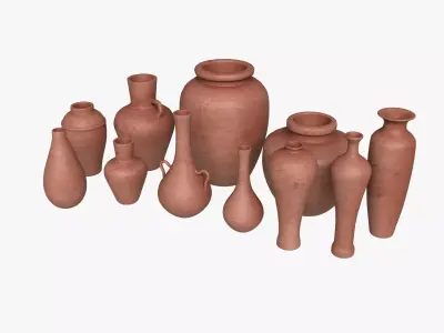 Ancient Terracotta Pottery Set  Low-poly 3D model