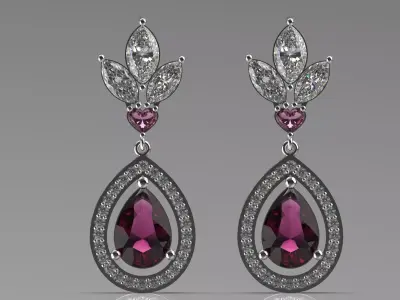 Ruby Rhodolite and Diamond Teardrop Dangle Earrings je0016 3D print model