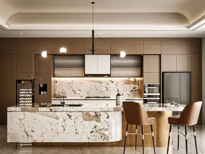 Living Room Dining Room Kitchen Modern Luxury Scene Interior 3D model