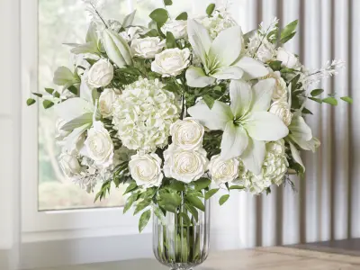 Flower Set 070 Lily rose crystal vase 3D model