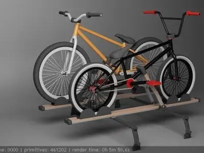 roof rack with bmx and mtb bikes Low-poly 3D model