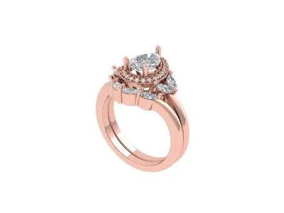 Pear Solitaire Ring Bridal set 3D print model