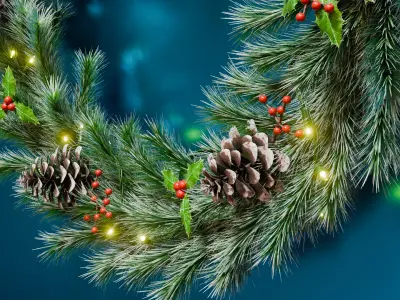 Christmas Garland 3D Snow - Realistic PBR Model 4K Atlas 73cm 3D model