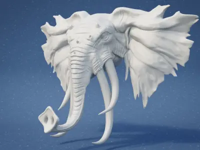 Elephant head wall mount 3D print model