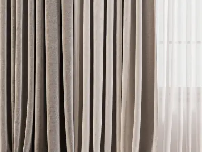 Curtain set with sheer and pleated drapes 67 3D model